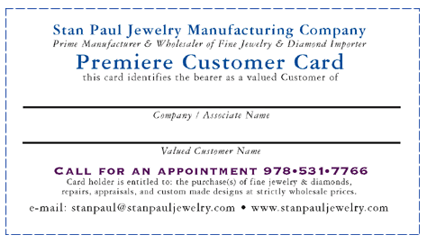 Stan Paul Jewelry Premier Customer Card